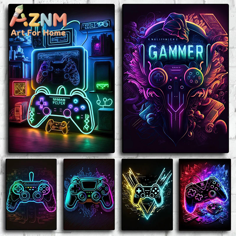 Esports Gaming Room - ملصق فني حائطي عصري بتصميم نيون