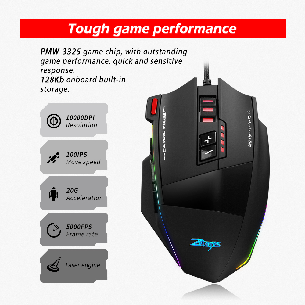 فأرة سلكية ZELOTES C13 بدقة 10 - مراجعة Es5 Esports Rgb Gaming Mouse وسعره